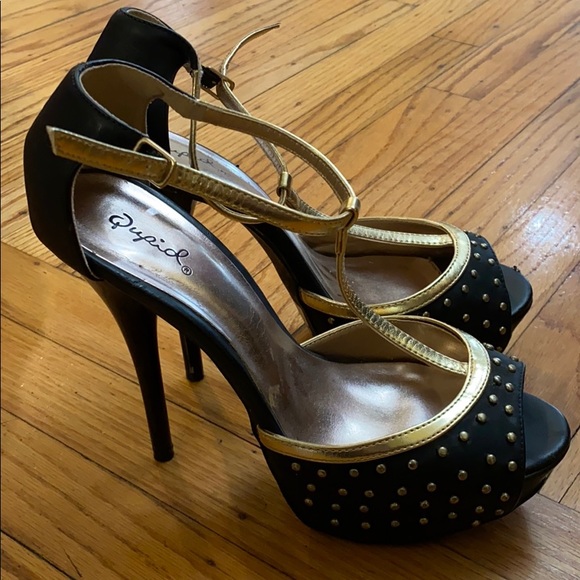 Black and Gold peep toe size 9 - Picture 4 of 8